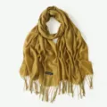 Écharpe à franges en fil flammé jaune moutarde, châle élégant pour femme protection soleil. - Kaki Foncé