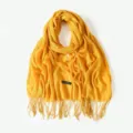 Écharpe en fil de bambou jaune pompon femme été protection solaire châle long élégant - Orange