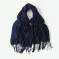 Écharpe frangée texture cachemire bleu foncé femme châle protection solaire longue mode - Bleu foncé