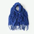 Foulard franges bleu femme, etole legere protection solaire plage echarpe chic elegante. - Bleu saphir
