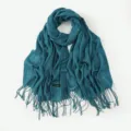 Écharpe à Franges en Fil Flammé Sarcelle Femme Châle de Vacances Option Variante - Bleu sarcelle