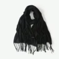 Écharpe noire à franges légère châle de protection solaire été pour femme élégante - Noir
