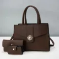 Set di borse da donna marroni con shopper, portafoglio e porta carte elegante chic. - Caffè