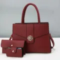 Set di tre pezzi di borsa da donna rossa, elegante borsa tote in ecopelle testurizzata. - Borgogna