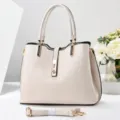 Vista dettagliata della borsa a mano retrò minimalista da donna, elegante borsa beige chic. - Bianco