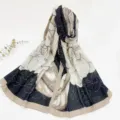 Sciarpa effetto lino cotone stampa camelia donna lunga sciarpa autunno inverno protezione solare - 180x80cm / Nero