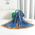 Scialle foulard in cotone e lino blu e arancione, accessorio moda protezione solare. - 180cm / Blu Cielo Stellato Oceano