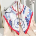Donna moda foulard quadrato 90cm cotone lino stampato elegante scialle accessorio collo. - bianco-blu
