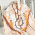 Foulard quadrato donna 90cm stampa geometrica vintage fazzoletto da collo moda elegante scialle - Marrone