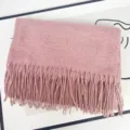 Women solid color imitation cashmere scarf, winter warm long thickened tassel shawl variant. - Heather Rubber Pink