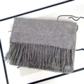 Cozy grey winter scarf for women, soft cashmere-feel knitted wrap with elegant fringe. - Grey Melange