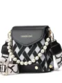Elegante borsa a tracolla donna a quadretti bianco e nero con manico di perle mini borsa - Nero