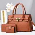 Braune Damen Handtasche Set Shopper Tasche mit Geldbörse elegant Stilvoll Freizeit Alltag - Erdgelb
