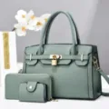 Set di borse a mano in pelle PU verde con portafoglio e porta carte abbinati, elegante borsa. - Verde