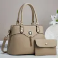 Set borsa a mano donna beige elegante in pelle PU borsa a tracolla con nappa e borsellino. - Kaki