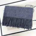 Blue melange cashmere-feel winter scarf with fringe, soft and warm daily wear accessory. - Heather Blue Cyan