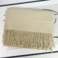 Cozy solid color imitation cashmere scarf with stylish fringe, perfect for autumn and winter warmth. - Mixed Beige