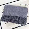 Grey-blue knitted tassel scarf winter warm cashmere-feel cozy women winter shawl - Heather Gray Blue