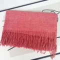 Women's Red Heathered Tassel Cashmere-Feel Scarf, Thickened Soft Winter Warm Shawl - Heather Bright Red