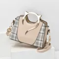 Bolso de mano elegante para mujer beige a cuadros bolso cruzado con asa de orejas de gato - Albaricoque