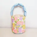 Chic tulip print bucket bag with puffy blue handle, stylish summer handbag for women daily work. - Tulip - Blue Handle