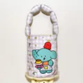 Cute purple plaid bucket handbag with padded strap and lovely blue cartoon elephant print. - Elephant Padded Bag