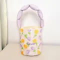 Cute floral canvas bucket bag with purple cloud handle, stylish summer handbag for women. - Tulip - Purple Handle