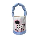 Bolso de mano de lona a rayas azules y blancas con lindo estampado de pony y asa suave para niños. - Azul