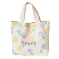 Cute canvas tote bag with floral print and letter design for daily use and shopping. - Tulip