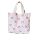 Pink canvas tote bag with cute cherry pattern, small casual handbag and bento lunch bag. - Cherry