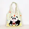 Green striped cute panda canvas tote bag, casual daily shoulder bag for women and girls. - Green Striped Panda