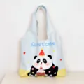 Cute panda print canvas tote bag casual commuter shopping bag large capacity light blue - Blue Yellow Panda