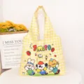 Yellow plaid canvas tote bag, cute cartoon animal print large capacity shoulder bag for daily use. - Yellow Plaid