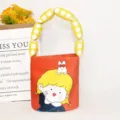 Cute Cartoon Canvas Bucket Bag with Orange Polka Dot Handle Casual Tote Handbags - Red Background Girl