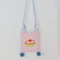 Bolso bandolera mini de lona rosa para teléfono con estampado de pastel y pompones azules. - Rosa - Pudín