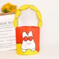 Cute plush bucket handbag with puffy yellow handle, sweet red cartoon rabbit gift bag. - Bowknot Bunny