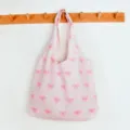 Pink bow print canvas tote bag, lightweight casual shoulder bag for women daily commute travel - Pink Bow