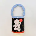 Cute cat print kids handbag flannel tote bag versatile casual small bucket bag for children. - Red-Blue Cow Cat