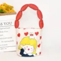 Cute plush bucket bag with red stuffed handle, cartoon girl and heart pattern cute handbag. - Heart Girl