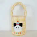 Cute yellow plaid canvas handbag for kids, cute cat print bucket tote bag with puffy handle. - Padded Bag / Yellow Plaid Cute Cat