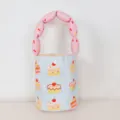 Cute canvas bucket bag with cake print and pink plush handle for women girls - Pink Cupcake