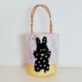 Cute polka dot rabbit canvas tote bag with colorful beaded handles for daily casual use. - Polka Dot Black Rabbit
