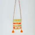 Ethnic style canvas phone crossbody bag with colorful tie dye pattern and tassel accents. - Orange Green - Tassel Style