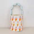 Cute canvas bucket bag with colorful ice cream print and unique puffy handle for daily use. - Ice Cream Cone Blue