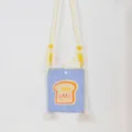 Bolso cruzado de lona para niños con estampado de tostada sonriente y pompones de felpa blancos. - Azul Oscuro - Tostada