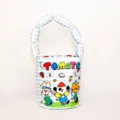 Cute blue plaid bucket bag for kids, featuring funny sausage handle and cartoon tomato print. - Light Blue