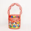 Cute red white check bucket bag with sausage handle and cartoon animal prints for cute girls. - Red