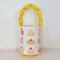 Cute Cartoon Print Canvas Bucket Bag Kids Casual Travel Handbag With Yellow Handle - Cake Yellow