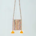 Ethnic style colorful patterned crossbody phone bag with beaded strap and cute yellow tassels. - Colorful - Tassel Style