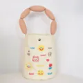 Canvas bucket bag with cute embroidered letters and puffy handle, perfect casual handbag. - Smiley Rabbit Pink Handle